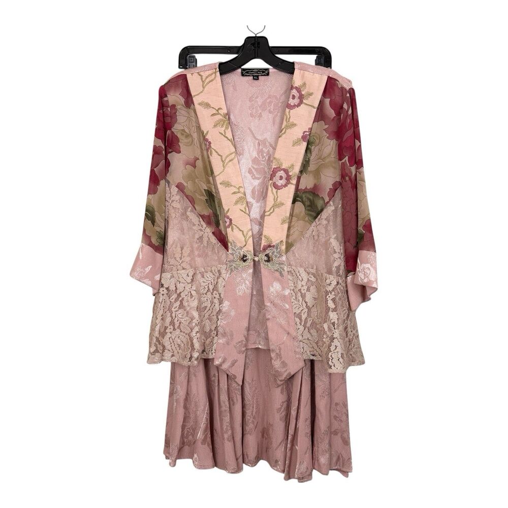 Violet Kay Embroidered 2pc Skirt Jacket Outfit XL Pink Lace Fairy Whimsy